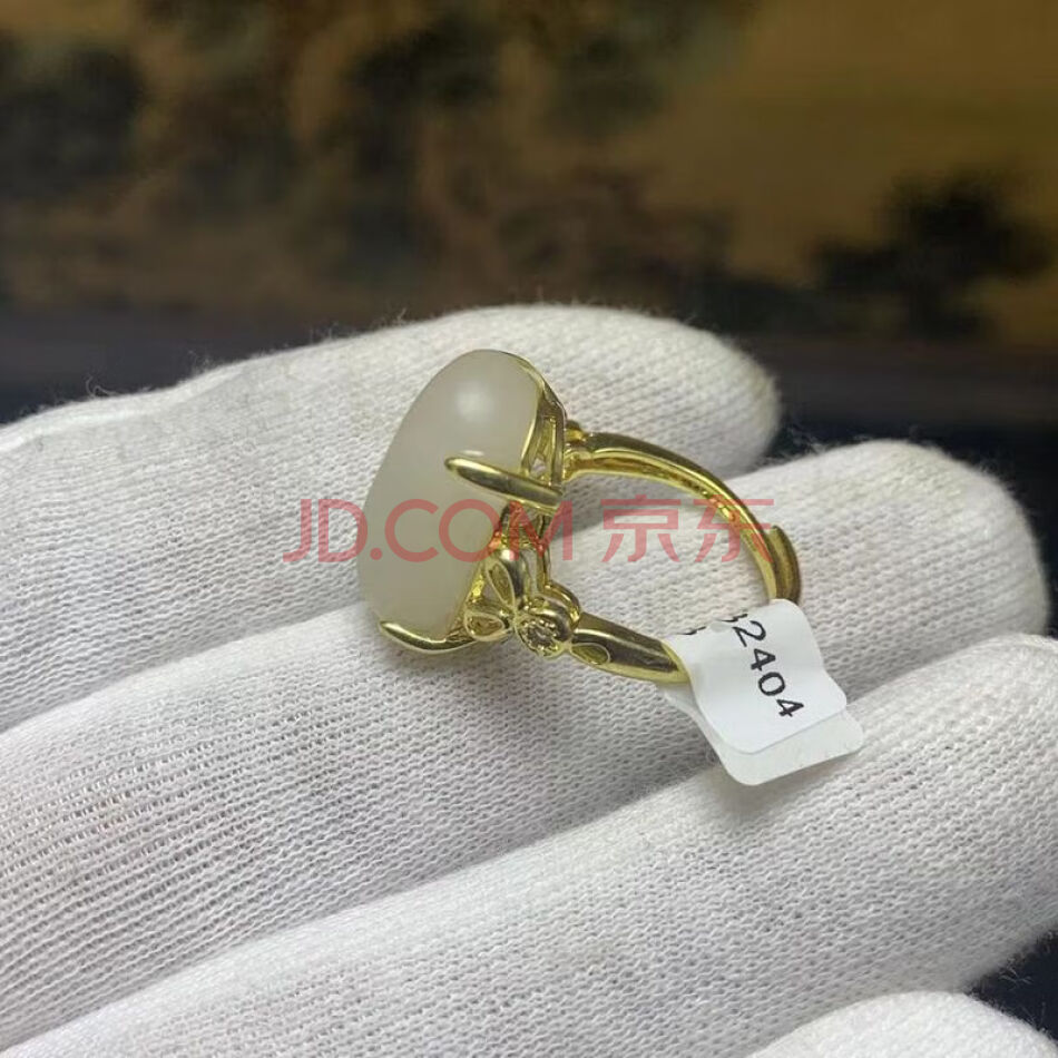 F472和田玉籽料原石镶嵌戒指一件尺寸内径可调节