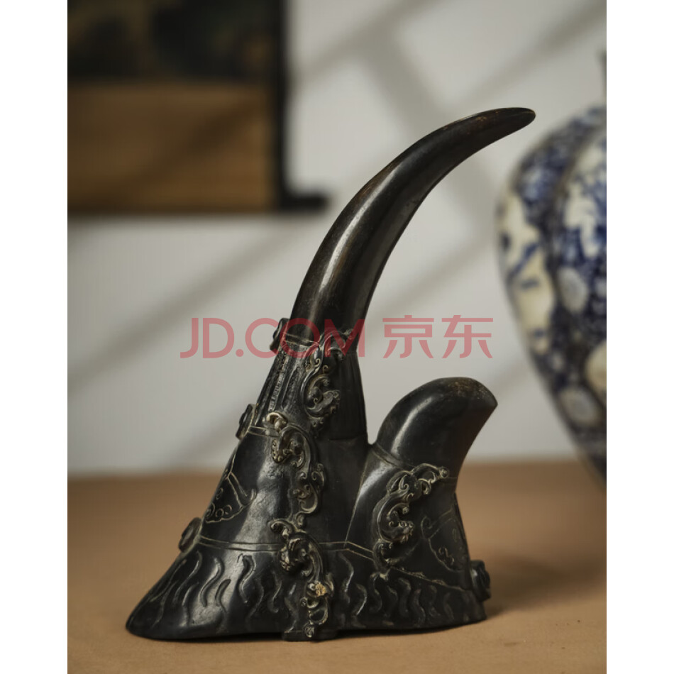 编号：CD72珍稀牛角双角摆件