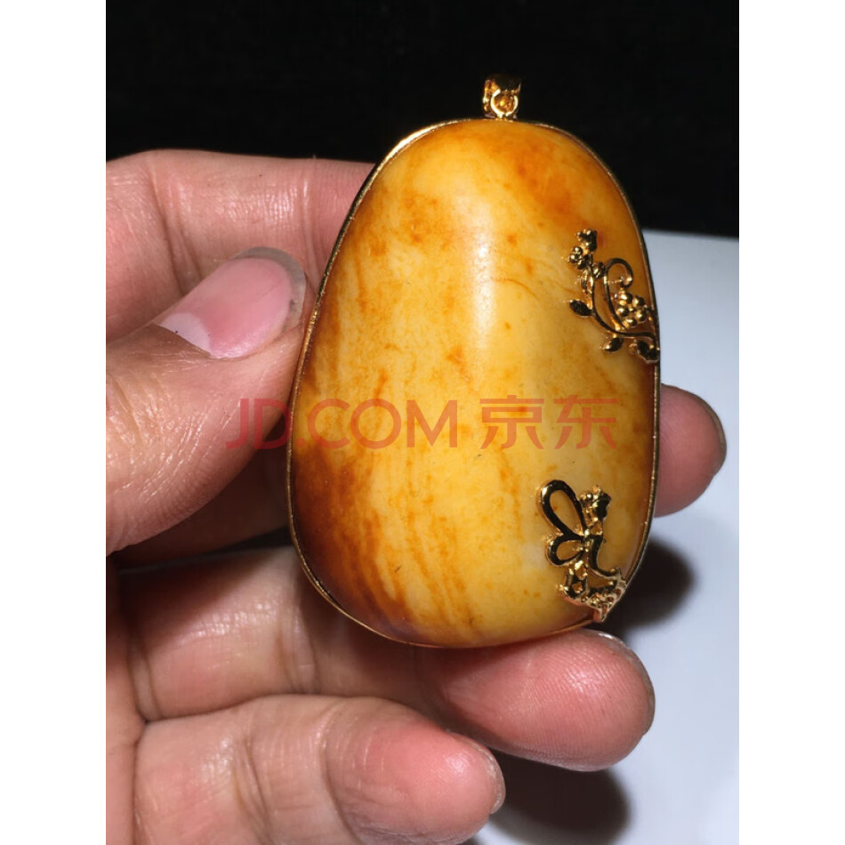 封LJDC444:56和田玉籽料银溜金镶嵌黄皮白肉籽料原石挂件