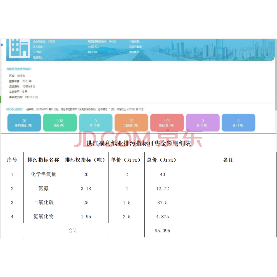 【第6次拍卖】洪江市福利纸业有限责任公司关于排污权益拍卖