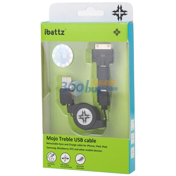 艾贝斯（iBattz）(IB-CBL-BLK-01) 多合一便携充电数据线（黑色）适用于ipad/iphone/ipod
