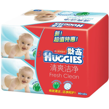 好奇清爽洁净婴儿柔润湿巾80抽补充装*2