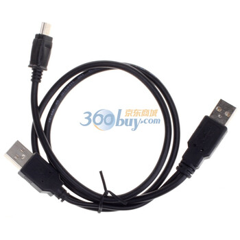 山泽（SAMZHE）USB2.0高速移动硬盘线 黑色 0.7米（2个USB口加T形口）