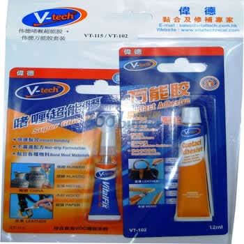 伟德(V-tech) 啫喱超能胶VT-115 透明啫喱状 3克装 + 万能胶套装 VT-102 黄褐色液体状 12ml 套装