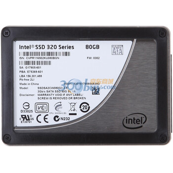 英特尔(Intel) 80G SATA 3.0Gb/s 2.5英寸 320系列SSD固态硬盘(SSDSA2CW080G3K5)彩盒包装