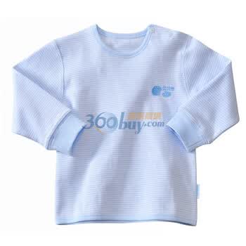 贝贝怡 四季条纹 婴儿秋冬内衣 宝宝服装 肩开扣上衣BB315 淡蓝 100码