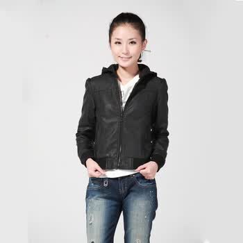 意丹奴 女式pu皮一体皮衣外套N526401 黑色 XXL/185