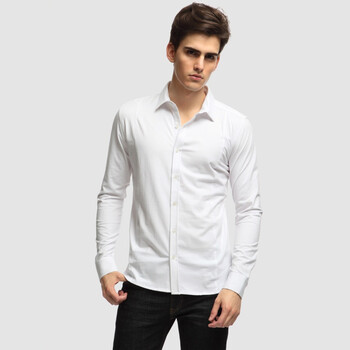 Max Toney 时尚商务修身纯色针织长袖衬衫 货号601 白色 XXL