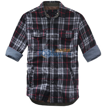 摩基斯AXE男装秋冬新品 时尚休闲加绒保暖衬衫棉服外套C0051504两色可选 黑灰格子 L