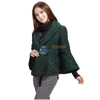 德玛纳 女装娃娃领喇叭袖短款呢大衣 089405804 绿色 L