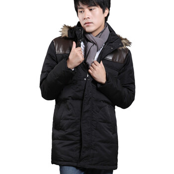 诠渡良品trenduality 男士冬季小牛皮拼贴长厚款羽绒服男#TD085 黑色 M