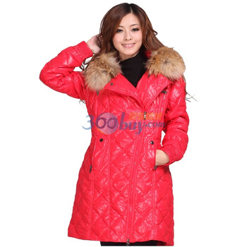 威丝曼WSM 玩味几何 菱形压线 长款羽绒服 TD150016 红色 XL
