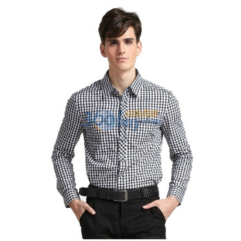 马克华菲2011秋装新品男装黑色经典格纹长袖衬衫7113030717-099 黑色 42