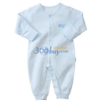 贝贝怡 BB129 宝宝服饰 新品纯棉宝宝内衣/哈衣前开扣连体衣 淡蓝 90码