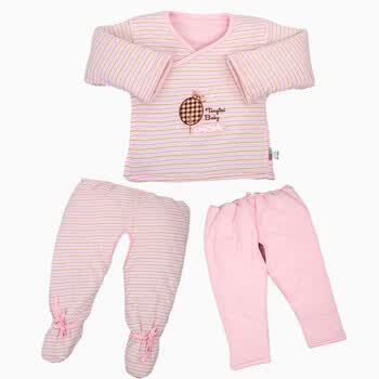 童泰 棉袄婴儿棉服系带和服新生儿衣服冬棉衣三件套 F2119A 粉色 66码