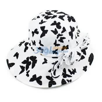 伊点饰品 ELENA DIVIES 新款 时尚简约黑蝴蝶印花春夏时装小边帽 帽子 061100121 白色 57cm