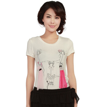 秸熙 QS 2012春夏印花女郎图案T恤JC2773 白色 M