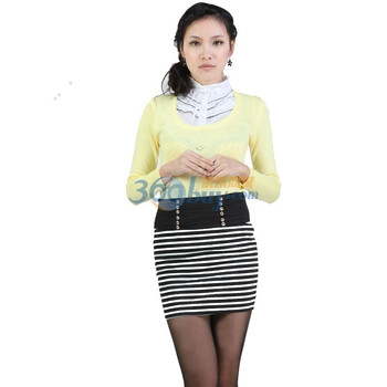 韵奴女装 时尚新款 OL淑女双排扣半身裙 包臀短裙 j9876 黑白条纹 XXL