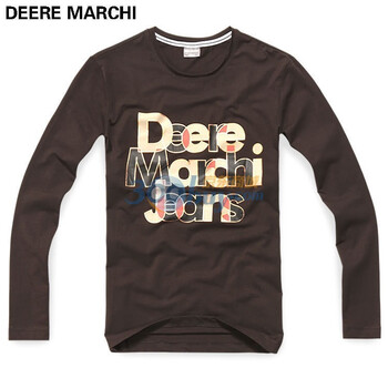 DEERE MARCHI迪尔马奇 新夏 莱卡烫银字母男长袖T恤DM391 咖啡色 XXL
