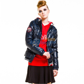 PEACEBIRD太平鸟女装新品罗纹领棉服AA1040857深蓝色XL