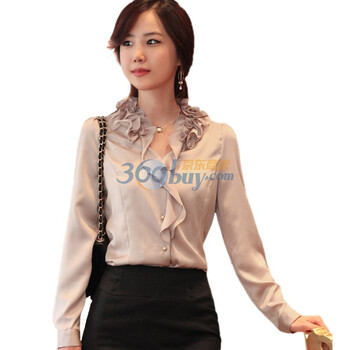 尚贵华2012新款修身荷叶边领衬衫61550 杏色 XL