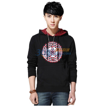 唐狮Tonlion男士连帽情侣款时尚休闲卫衣111311032001 黑色 XXL