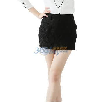 乔伊思JOICE 2011秋款新品纯色中裙西装裙OL蕾丝短裙半身裙 7371 黑色 L