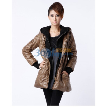 Kitteric正品女款 2011冬装 梭织带帽外套 风衣 大衣 LAXSO29 茶色 M