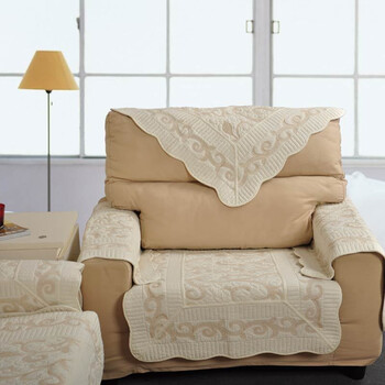 MAXHOME|美客居 单人扶手坐垫靠背70x70CM 纯棉素色绣花防滑沙发垫 雅白