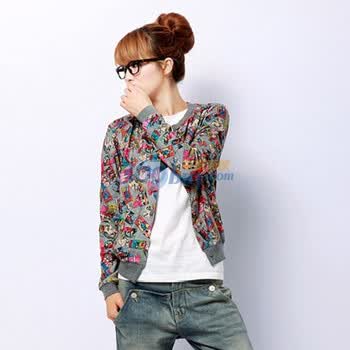 韩都衣舍 韩国外套【春季新品】女装印花开衫新款小外套YK0015 灰色 均码
