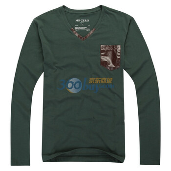 零号男 2012春夏新品 时尚修身口袋装饰V领弹力T恤 AFA0001 01 02 05 绿色 XXL