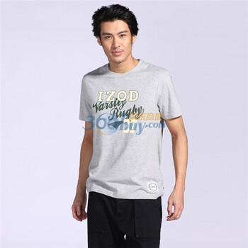 IZOD 新品纯棉字母圆领短袖休闲百搭男士T恤 2121914202210灰色XXL(185/102A)