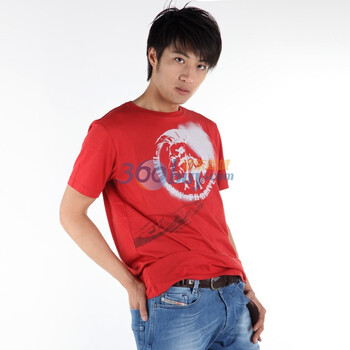 DIESEL 迪赛 男士圆领T恤 人头logo款 zn 8034096584XXX款 红色 XL