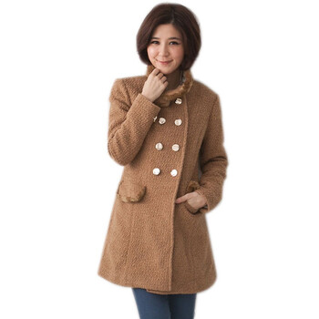 乔伊思JOICE 韩版双排扣修身呢大衣7517 深卡其色 L