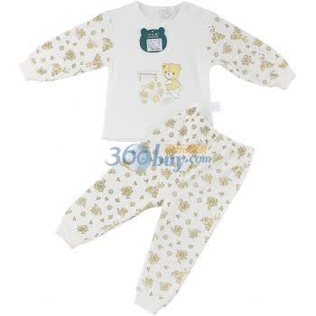 巧尼熊 宝宝服饰 2012春秋款肩开内衣套装 新款6058 印黄 90码