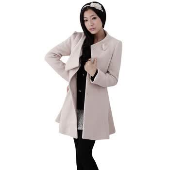 韩都衣舍 韩国大衣春季新品新年春装女装收腰大衣毛呢外套DM1106 象牙色 L