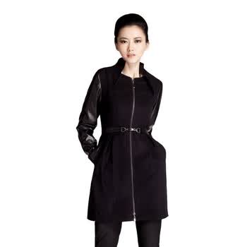IAIZO高端 欧美风品质女装 毛呢拼接修身呢大衣 11B40321 黑色 XL