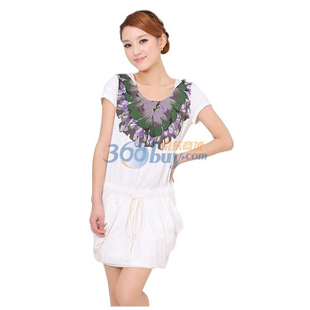 久拉拉 2012夏装新款女装 圆领印花收腰带帽短袖套头T恤J112S157 本白 XL