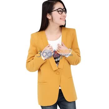 韩都衣舍 韩国西装春季新品新年春装女纯色西装JZ1048 黄色 M