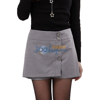 韩都衣舍 韩国2012春装新款女裤裙纯色四粒扣短裤裙KR1015 灰色 M