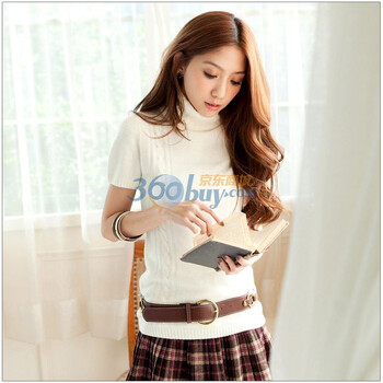 东京着衣 套头修身<em>女装</em>麻花<em>高领短袖毛衣</em>1020