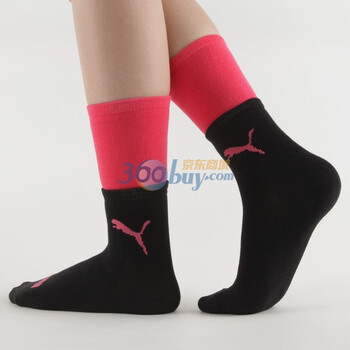 PUMA 彪马 女士提花功能运动袜 精梳棉女袜子 黑色-玫瑰红 23-25cm