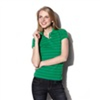 Giordano佐丹奴 Polo 女花色横间弹力修身珠地POLO 01311010 绿色 M
