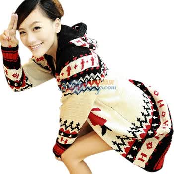 Anna Su2011秋冬装 女装 棒针毛线外套开衫 韩版中长款加厚毛衣外套 M029黑色均码