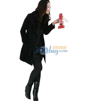 EyesonU 冬季女式大衣时尚蝴蝶结休闲收腰外套08006 黑色 L