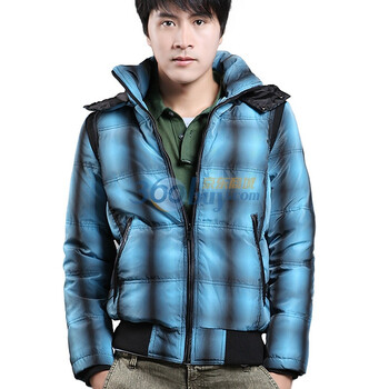 诠渡良品trenduality 2011冬装男士格子短款保暖羽绒服#TD163 蓝白色 XXL