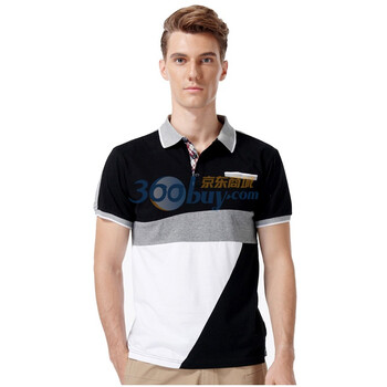 普派PUPAI男装休闲短袖POLO　时尚小标袋撞色领POLO衫MP37C3 黑色 XXL