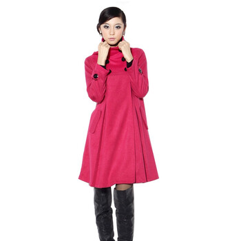 亿品EPIN11韩版大衣时尚带帽毛呢大衣9855 玫红 S