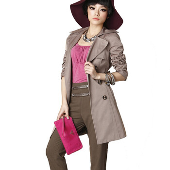 蒂蒂卡娜/TT.COLOR 2012春季新款女装经典复古 双排扣修身中长风衣 F27 咖色 L