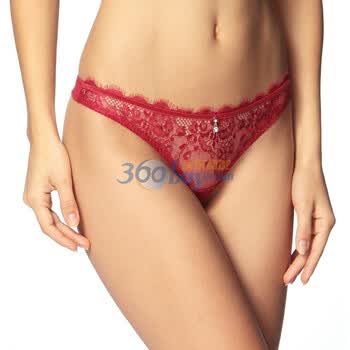 ForVenus 丁字裤女性感内裤透明蕾丝低腰 F320031S 酒红色 XL